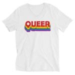 Queer LGBTQ Pride Vneck Tshirt White