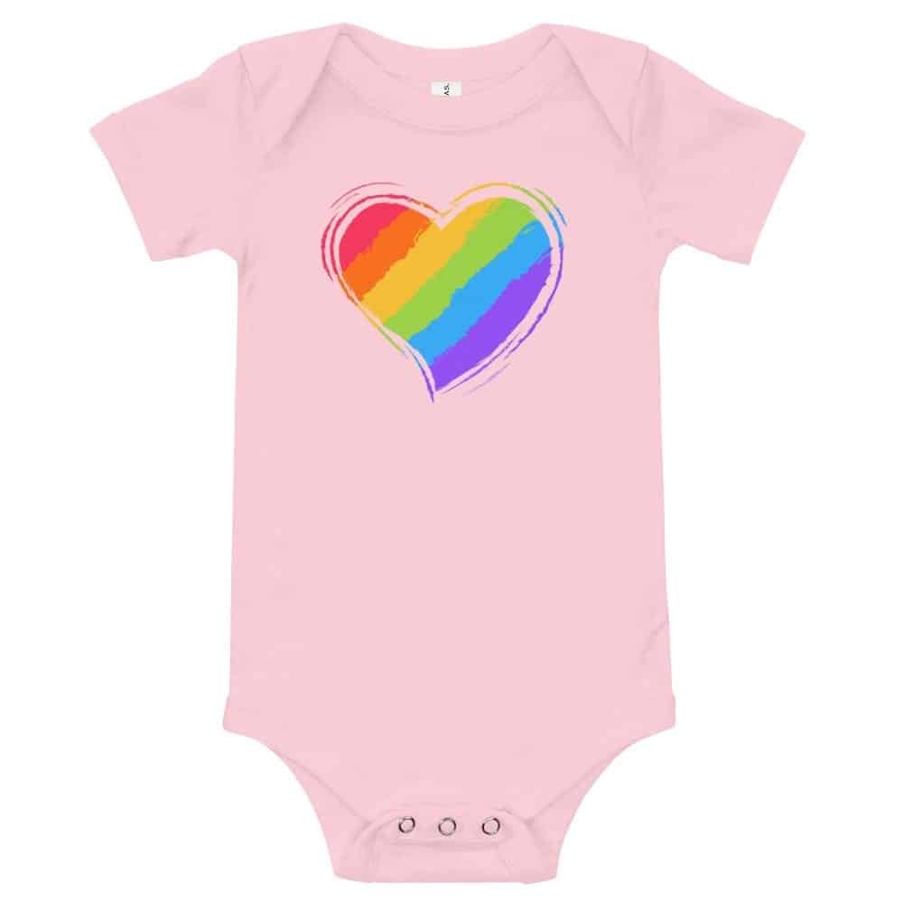 Rainbow Heart Baby Bodysuit One piece pink