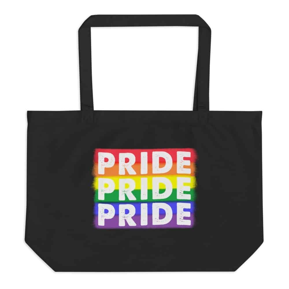 RAINBOW PRIDE Organic Cotton Large Tote Bag LGBTQ TShirt Depot